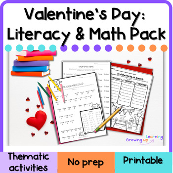 Preview of NO Prep Valentine's Day Pack for Literacy & Math
