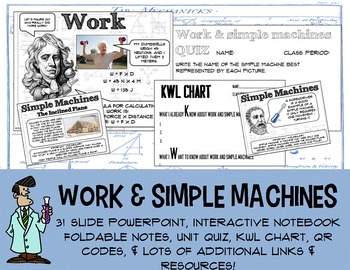 Preview of No Prep Work & Simple Machines PowerPoint Interactive Notebook foldable QR KWL