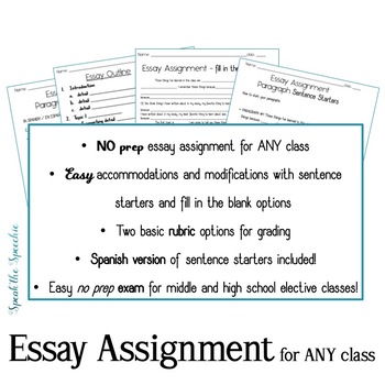 Preview of NO prep Essay Assignment for an easy to administer assignment or exam!