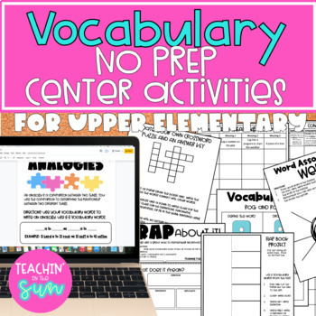 Preview of NO prep VOCABULARY CENTERS| Word work Literacy Stations NO PREP Digital or PDF