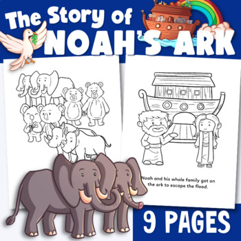 NOAH'S ARK Coloring Pages with Story | Christian Activities, VBS ...