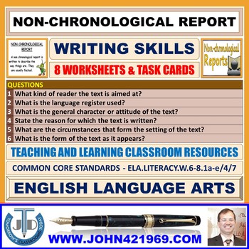 Preview of NON-CHRONOLOGICAL REPORT WRITING - 8 WORKSHEETS TASK CARDS