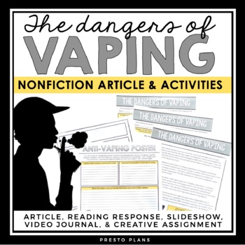 Preview of Nonfiction Reading Comprehension Article & Activities - Health Dangers of Vaping