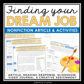 Preview of Nonfiction Reading Comprehension Article and Activities - Find Your Dream Job