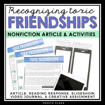 Preview of Nonfiction Reading Comprehension Article and Activities - SEL Toxic Friendships
