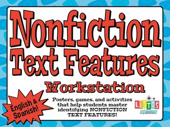 Preview of NONFICTION TEXT FEATURES Workstation - English & Spanish!