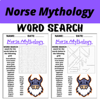 Preview of NORSE MYTHOLOGY word search puzzle worksheets for kids