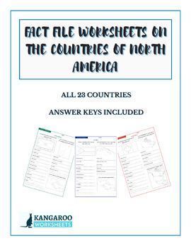 Preview of NORTH AMERICA Countries - Fact File Worksheets -  - Research Sheets