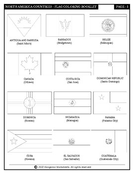 Preview of NORTH AMERICA Countries - Flags Coloring Sheet