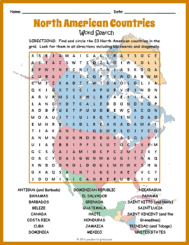 Preview of NORTH AMERICA Geography with Map Word Search Worksheet Activity