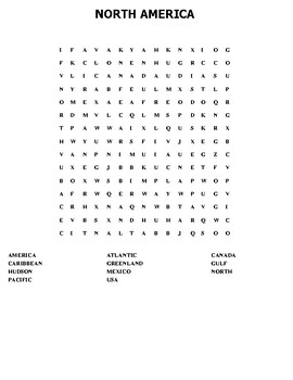 NORTH AMERICA MAPPING Worksheet with Word search by Pointer Education
