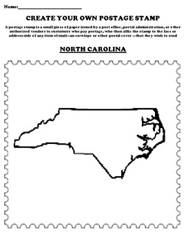 NORTH CAROLINA Create your Own Postage Stamp Worksheet by Pointer Education