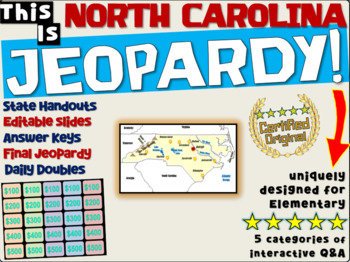 Preview of NORTH CAROLINA STATE JEOPARDY GAME! handouts, answer keys, interactive gameboard