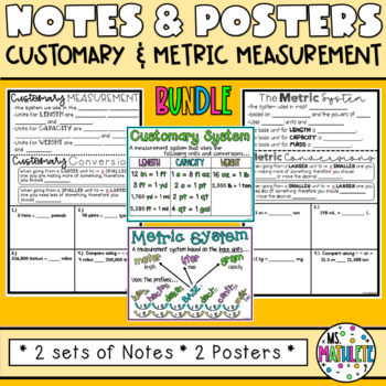 Preview of NOTES AND POSTERS BUNDLE:  Customary & Metric Measurement