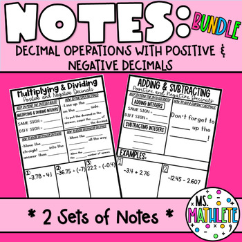 Preview of NOTES:  Add, Subtract, Multiply, Divide Positive & Negative Decimals