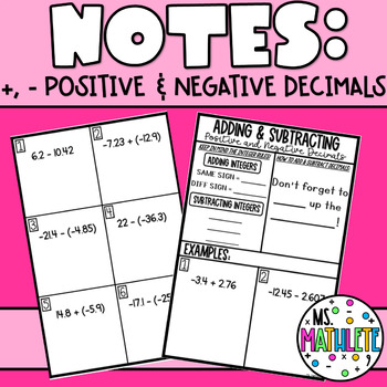 Preview of NOTES:  Adding & Subtracting Positive & Negative Decimals