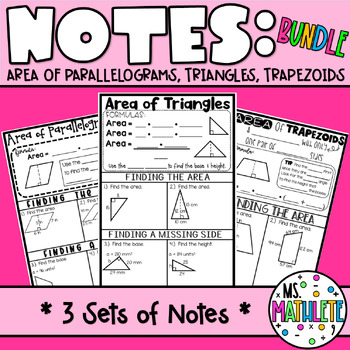Preview of NOTES:  Area of Parallelograms, Triangles, & Trapezoids BUNDLE