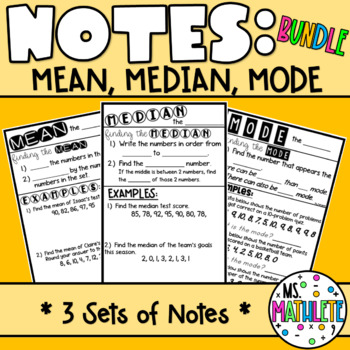 Preview of NOTES:  Mean, Median, Mode Bundle