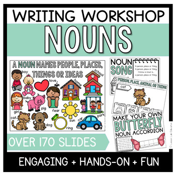 Preview of Nouns Writing, PowerPoint and Worksheets | Grammar Games and Activities