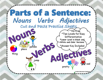 Preview of NOUNS VERBS AND ADJECTIVES - CUT AND PASTE