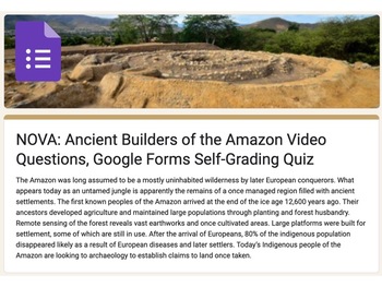 Preview of NOVA: Ancient Builders of the Amazon Video Questions, Google Forms Quiz