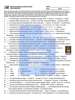 Preview of NOVA: Decoding the Great Pyramid Video Questions Worksheet, Google Doc