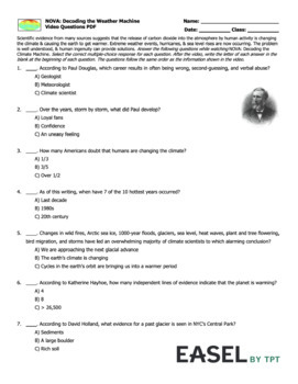 Preview of NOVA: Decoding the Weather Machine Video Questions Worksheet PDF