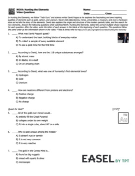 Preview of NOVA: Hunting the Elements Video Questions Worksheet PDF