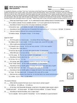 Preview of NOVA: Hunting the Elements Video Questions Worksheet, Google Doc
