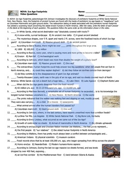 Preview of NOVA: Ice Age Footprints Video Questions Worksheet, Google Doc