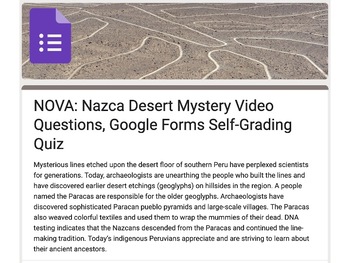 Preview of NOVA: Nazca Desert Mystery Video Questions, Google Forms Self-Grading Quiz