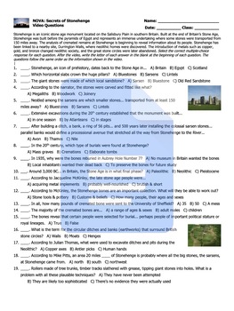 Preview of NOVA: Secrets of Stonehenge Video Questions Worksheet, Google Doc
