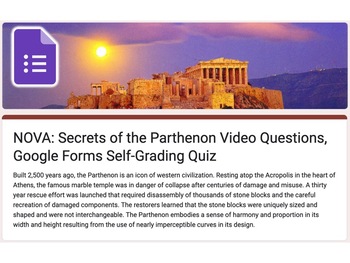 Preview of NOVA: Secrets of the Parthenon Video Questions, Google Forms Self-Grading Quiz