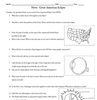 Preview of NOVA's Great American Eclipse Documentary Worksheet