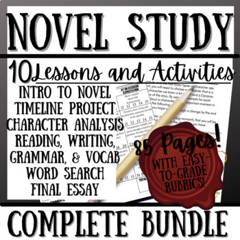 Preview of NOVEL STUDY ANY BOOK BUNDLE! Unit Packet of 10 Resources, Activities, & Lessons