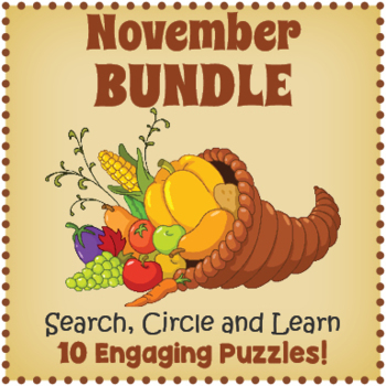 Preview of NOVEMBER BUNDLE - 10 Fall Word Search & Crossword Worksheet Activities