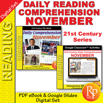 Preview of NOVEMBER DAILY READING COMPREHENSION - 21st Century: PDF & Google Slides Bundle