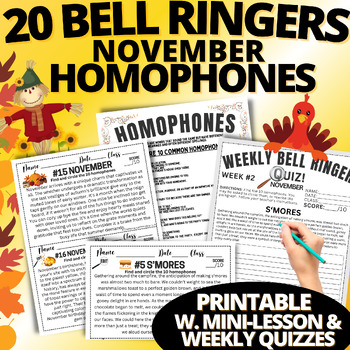 Preview of NOVEMBER Do Now Morning Work ELA Grammar Bell Ringers Thanksgiving Fall