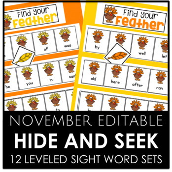 Preview of NOVEMBER EDITABLE - Hide and Seek 12 Different Sight Word Sets
