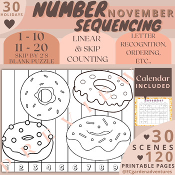 Preview of NOVEMBER Holidays | Sequencing Puzzle | Number Sense | 1-10 11-20 Skip Counting