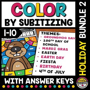 Preview of JUNE MATH ACTIVITY COLOR BY NUMBER SENSE SUBITIZING WORKSHEET COLORING PAGE