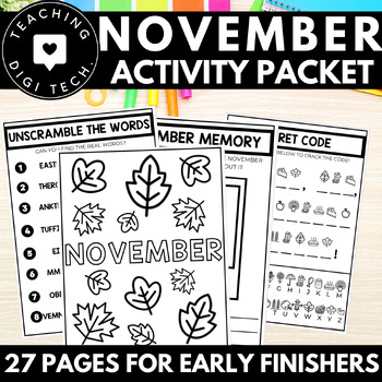 Preview of NOVEMBER Morning Work | Early Finisher Independent Activity Packet | Fast Finish