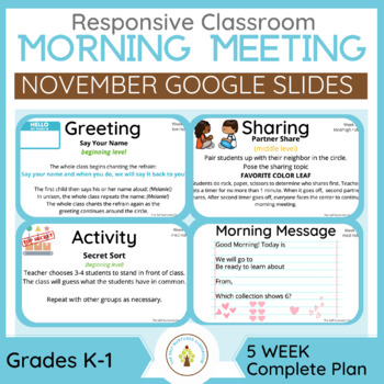 Preview of NOVEMBER: Responsive Classroom Morning Meeting Slides (5 week plan) Kindergarten