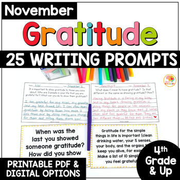 Preview of NOVEMBER Social-Emotional Learning Daily Writing Prompts: Gratitude