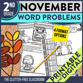 2nd Grade November Word Problems printable and digital mat