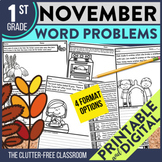 NOVEMBER WORD PROBLEMS Math 1st Grade First Activities Wor