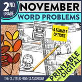 NOVEMBER WORD PROBLEMS Math 2nd Grade Second Activities Wo