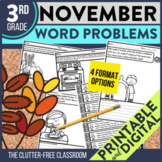 NOVEMBER WORD PROBLEMS Math 3rd Grade Third Activities Wor