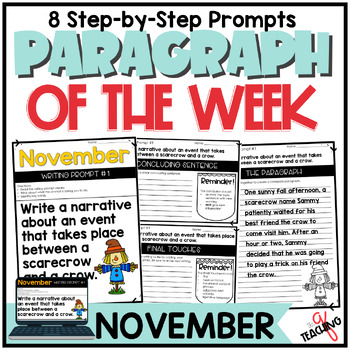 Preview of NOVEMBER Paragraph Writing Worksheets, Scaffolded, Printables, 2nd 3rd