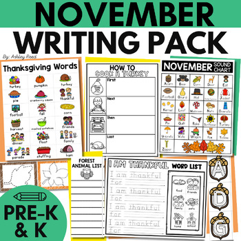 NOVEMBER Writing Center Worksheets for Pre-K and Kindergarten ...